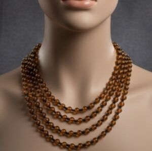 NEW, 4 Beaded Necklaces. Color: Light Brown & Black. Each Lenght: 25".